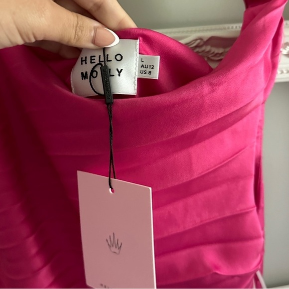 Hello Molly dress plisse one shoulder mini hot pink dress size large (8) - Picture 3 of 4